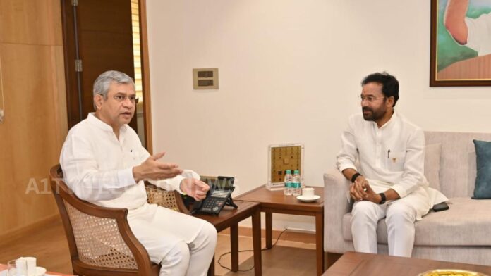 Kishan Reddy meeting Ashwini Vaishnaw in Delhi discussing Telangana railway development projects