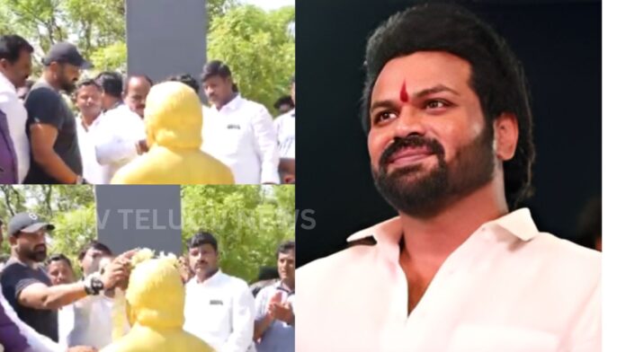 Manchu Manoj cleaning and paying tribute at Dasari Narayana Rao memorial site