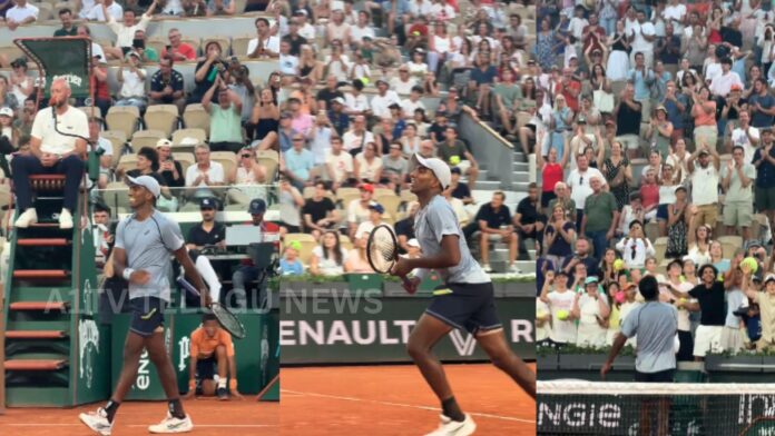 Nishesh Basavareddy celebrating victory after defeating Taylor Fritz at French Open