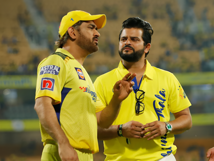 MS Dhoni in Chennai Super Kings jersey during IPL, with speculation about his future career
