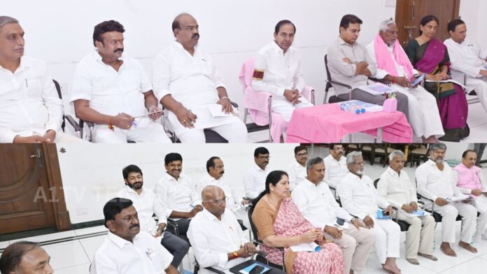 KCR addressing BRS core committee meeting at Erravalli farmhouse discussing party restructuring and strategy
