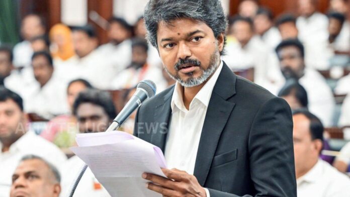 Tamil Nadu Chief Minister Vijay during assembly floor test proceedings with alliance party support