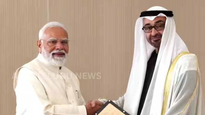 Prime Minister Narendra Modi meeting UAE President Sheikh Mohamed bin Zayed during the UAE visit