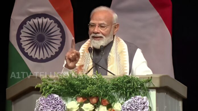 Prime Minister Narendra Modi addressing the Indian diaspora in The Hague, Netherlands