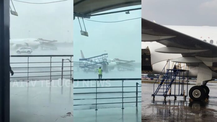 strong winds at delhi igi airport t2 damaging air india aircraft due to ground equipment collision