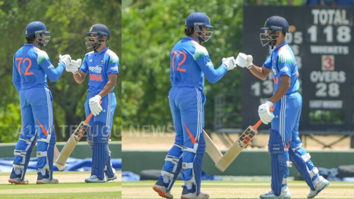 ruturaj gaikwad century celebration india a vs sri lanka a match dambulla