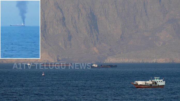 burning cargo ship in gulf of oman after reported military strike
