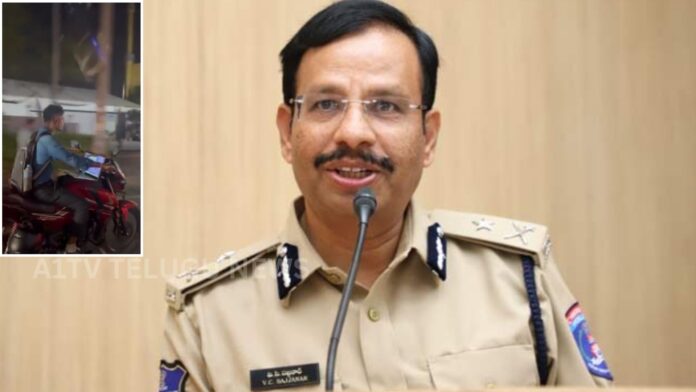 vc sajjanar warns against dangerous work while riding bike