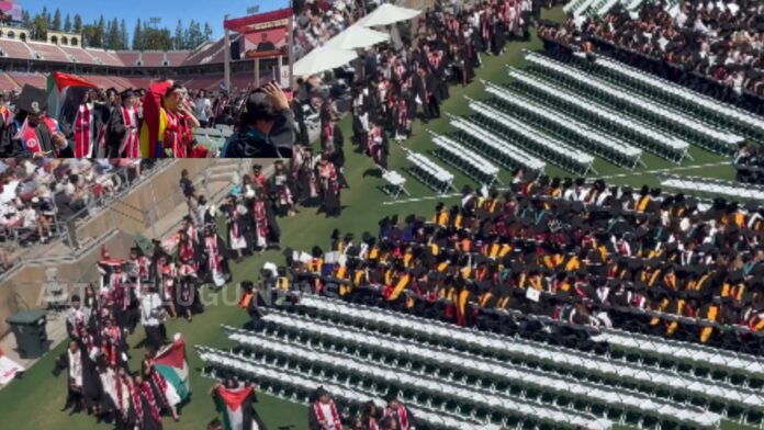 stanford students protest during sundar pichai commencement speech