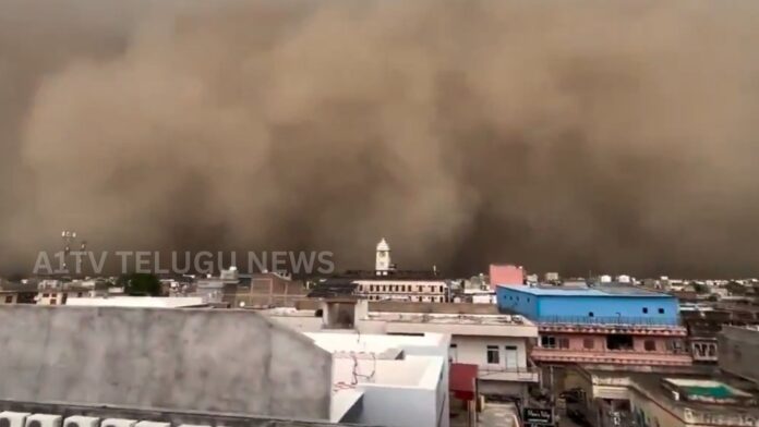 massive dust storm in churu rajasthan causing zero visibility on roads