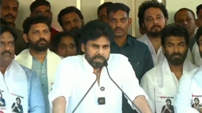 Pawan Kalyan addressing political announcement about Jana Sena Party contesting in Telangana elections