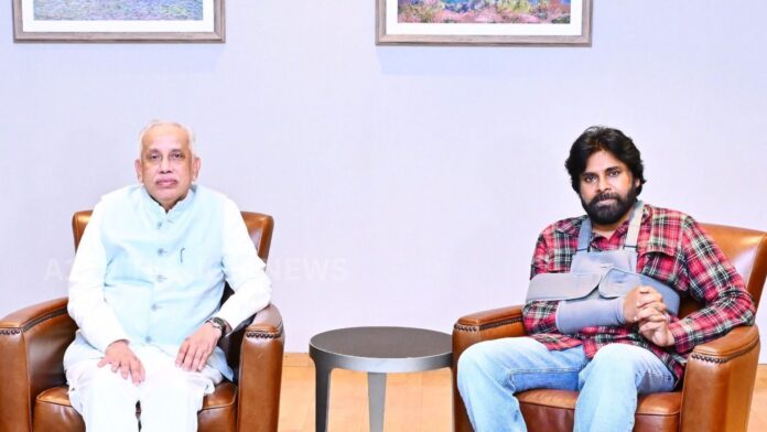 AP Governor Justice Abdul Nazeer meeting Deputy CM Pawan Kalyan at his Hyderabad residence