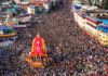 Jagannath Rath Yatra chariots and devotees gathered at Puri in Odisha