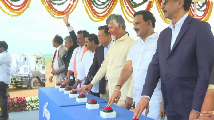 chandrababu naidu launches jsw rayalaseema steel plant in kadapa district
