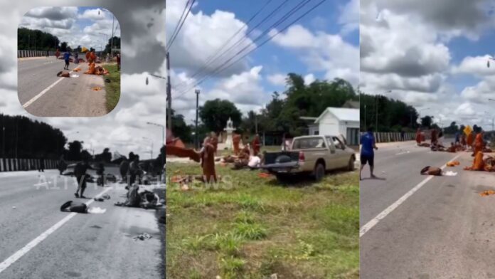 pickup truck crashes into buddhist monks during pilgrimage in thailand