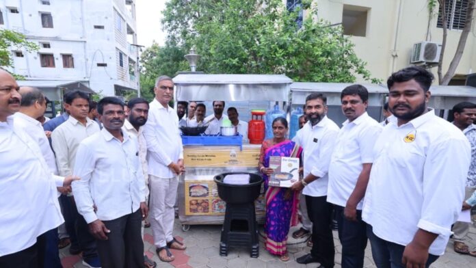 harish rao distributing tea stalls and inaugurating cctv cameras in siddipet