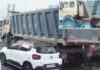 tipper lorry crashes into car near hayathnagar on hyderabad vijayawada highway
