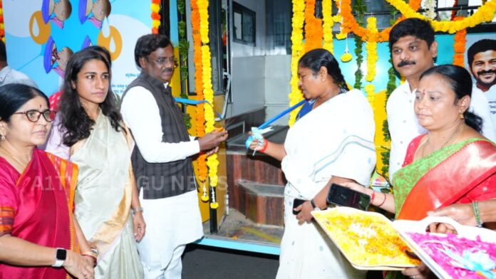 seethakka launches mobile anganwadi center vehicle for children welfare in telangana