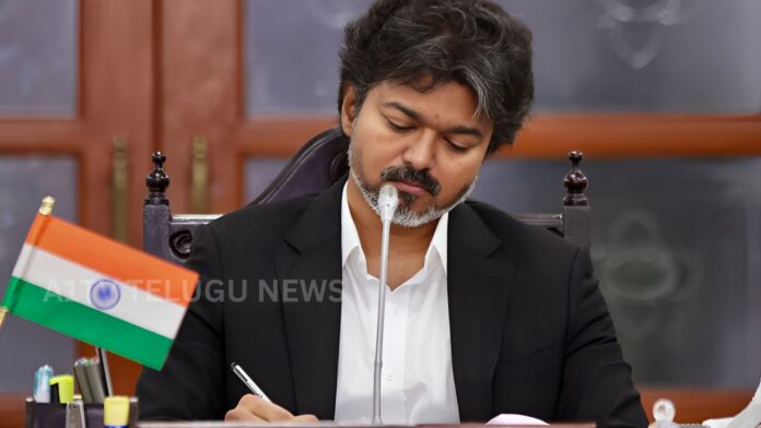 TVK leader Vijay expressing support for NEET protest