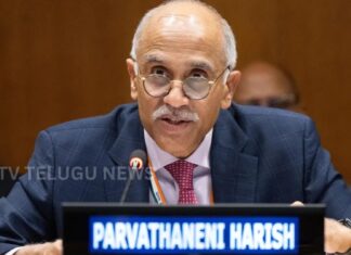 India's Permanent Representative Parvathaneni Harish speaking at the UN Security Council