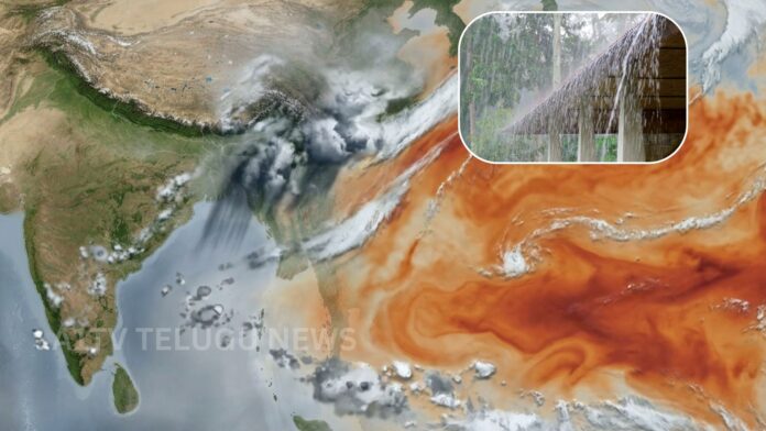 Cloudy sky with rain over Andhra Pradesh and Telangana during monsoon