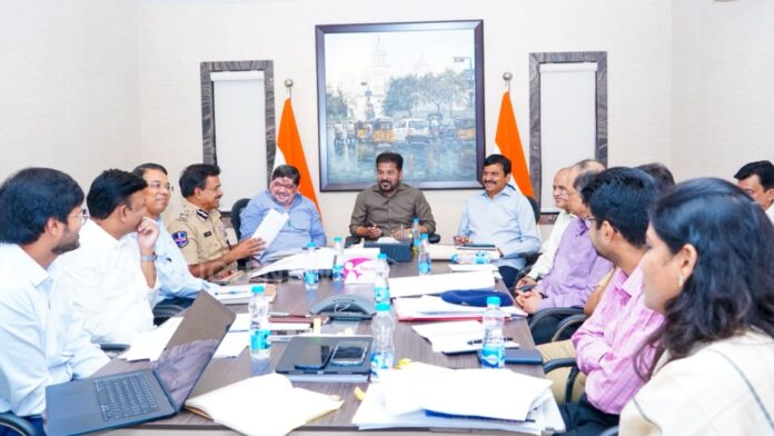 Telangana CM Revanth Reddy reviewing Indiramma housing project in Hyderabad