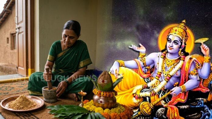 Devotees offering prayers to Lord Vishnu on Tholi Ekadashi