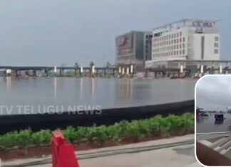 Flood water accumulated at Ahmedabad airport runway after heavy rainfall