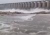 Floodwater entering Jurala Project on the Krishna River in Telangana