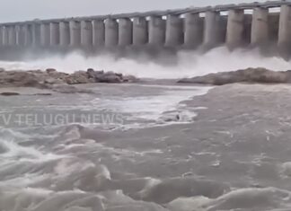 Floodwater entering Jurala Project on the Krishna River in Telangana