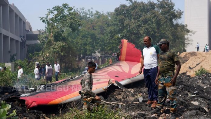 Air India AI-171 crash investigation officials examining aircraft wreckage