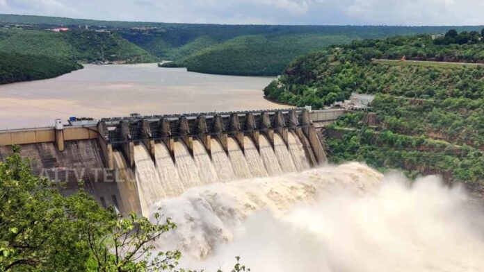 Rising water levels at Srisailam Reservoir due to Krishna River inflows