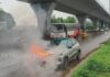 Car fire incident on PVNR Expressway in Hyderabad