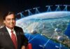 Reliance Jio LEO satellite internet network concept with satellites orbiting Earth