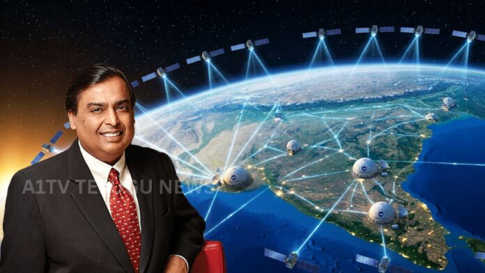 Reliance Jio LEO satellite internet network concept with satellites orbiting Earth