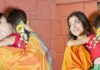 Shriya Saran comforting a child after an emotional moment