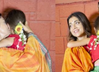 Shriya Saran comforting a child after an emotional moment