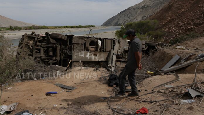 Rescue teams at the Peru bus accident site after a bus fell into a ravine