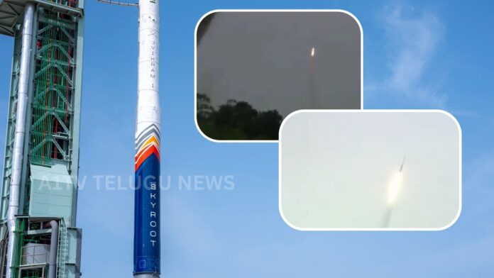 Skyroot Aerospace Vikram-1 rocket lifting off during its successful launch