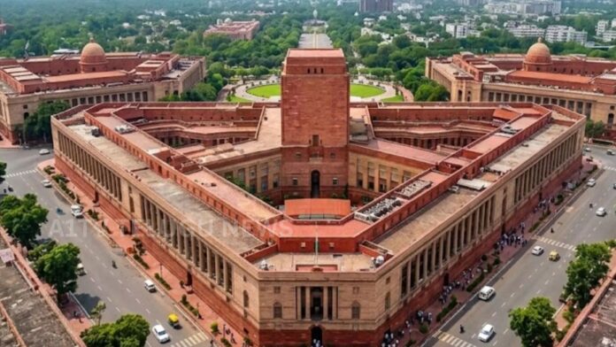 Indian Parliament building ahead of the Monsoon Session
