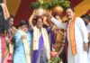Telangana ministers offering golden Bonam at Golconda Jagadambika Mahankali Temple during Bonalu festival