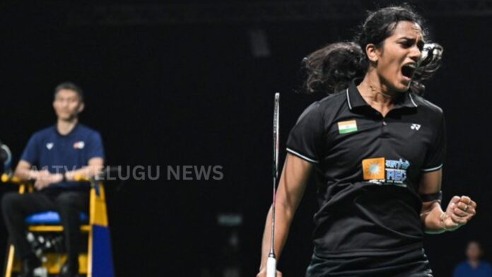 pv sindhu playing badminton match at japan open super 750 tournament