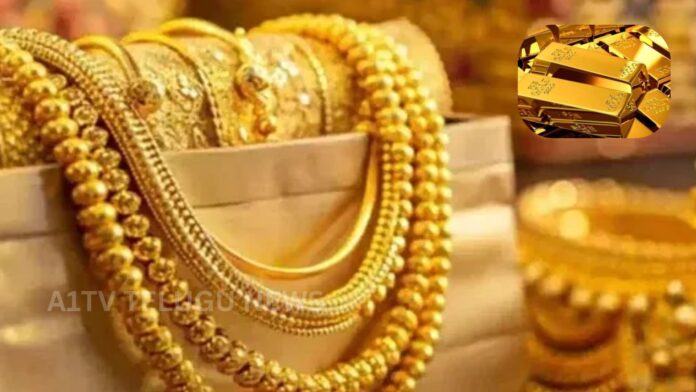 Gold jewellery and silver bars displayed in a jewellery showroom