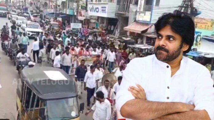 Janasena leaders participating in a padayatra to Jonnawada Kamakshi Thayi Temple