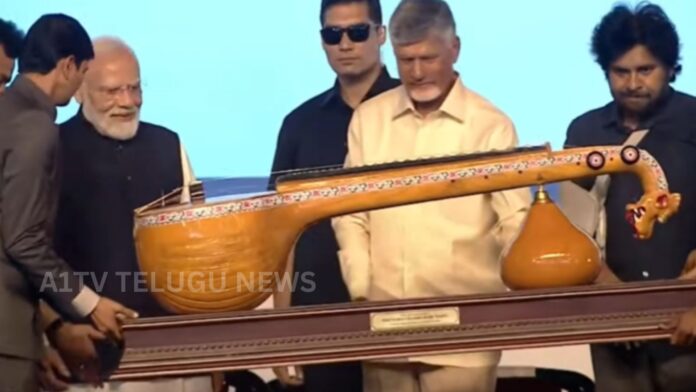 CM Chandrababu Naidu presented a Bobbili Veena to the Prime Minister
